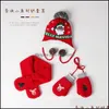 Casquettes Chapeaux M376 Hiver Chaud Noël Bébé Tricoté Chapeau Mitaine Écharpe Ensemble Enfant Bébés Bonnet Gants Enfants Et An Mxhome Dhtlw