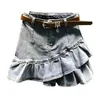 Skirts 2022 Summer Low Waist A Line Denim Skirt Women Sexy Pleated Mini Jeans Korean Style Casual Faldas Mujer