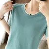 Tシャツの女性ラウンドネックセーターカジュアルトップ女性ティースリム韓国プルオーバー大サイズコットンショートスリーブ220514