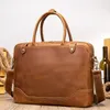 Mannen Zakken gekke paardenhuid echte lederen aktetassen14 "Laptop Heren Business Crossbody Messenger/schouder voor man1