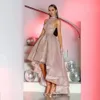 Nowy przybycie Rose Gold Cequines African Prom Dress Bez rękawów wysokie Niski A-Linia A-Line Plus Formalne imprezowe konkursy wieczorowe suknie wieczorowe