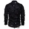 Black Feather Long Sleeve Shirt Men 2022 Fashion Stage Singer Clubwear Sexy Shirts Mens Event Party Prom Shirt Chemise Homme XXL L220704