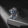 Solitaire Ring Rings Jewelry Turkish Handmade 925 Sier Flower Spider Sapphire Women Fashion Gift Us Size 6-10 Drop Delivery 2021 R1Kav