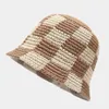ベレットファッション格子縞のかぎ針編みバケツ帽子綿スレッドソフトフィッシャーマンハットサマーサン女性デザイナーボブキャップベルツoliv22