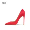 Zapatos de Tacn Alto Ante Para Mujer Calzado Boda Rojo Punta Estrecha Clsico Lujo Fiesta Sin Cordones 8cm 10cm 220511