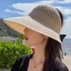 Summer Beach Wide Brim Chapeaux Vide Top Respirant Bow Hat Femme Style Coréen Casquettes Pliables