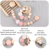 Toothing Baby Pacifier Chain Wood Set Appease Baby Silicone Beads DIY Big Wool Ball Heart Nipple Chains 11 5bq T2