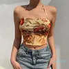 2022-Women's Tanks Camis Crop Top Meshを通してセクシーなコルセットフリルクロスホルタースウェット女性サマーパーティークラブのかわいいベスト