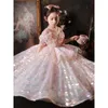 Princess pink Girls Pageant Dresses Illusion Neck Cap Sleeves Crystal Organza Glitz Ritzee princess gowns sequined flower girl dresses For wedding