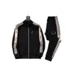 Black Letter Print Tracksuits For Men Street Zipper Stand Neck Coats Trousers Sports Hoodies Two Piece Sets 1689