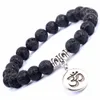 Charme Armbänder Natürliche Schwarze Hämatit Stein Perlen Armreifen Frauen OM Buddha Armreif Männer Armband Schmuck Pulsera Hombres