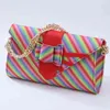 Dress Shoes New Arrival Hot and Youth Red Color Party Wedding Ladies Bag Set with Colorful Stripes Pattern 220722