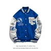 Men's Jackets Blue Bomber Jacket Men Vintage Leather Sleeve Varsity Baseball Coats Women Oversize Letterman Loose Autumn UniformMen's