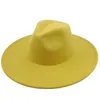 Nowy styl brytyjskiego wełny solidny klasyczny fedoras cap men kobiety Panama Jazz Hat 9,5 cm szerokości Brim Big White Fedoras