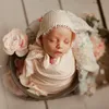 Nyfödd fotografi wrap caps baby photo swaddle hattar 2st / set solid knutna india hatt swaddling studio fotografering rekvisita tillbehör bc7980