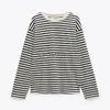 CNlalaxury Donna Strisce Bianche E Nere O Collo Casual Top Manica Lunga Pullover Allentato Za T-Shirt Srping Moda Camicia 220408