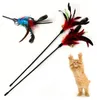 1PC drôle chat jouet chaton Teaser bâton avec double cloches interactif plume animal de compagnie jouant tige chiot fil Chaser baguette fournitures pour animaux de compagnie C0610G012