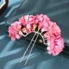 Retro Çin Tarzı Simülasyon İnciler Çiçek Tokalar Klipler Kadınlar Çiçek U-şekilli Saç Çatal Gelin Düğün Saç Aksesuarları
