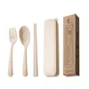 3pcs/set Travel Cutlerys Portable Cutlery Box Wheat Straw Fork Spoon Student Dinnerware Sets Kitchen Tableware