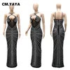 CM.YAYA femmes diamants percer sans manches licou cou sans manches maille voir si Midi Maxi robe Sexy soirée soirée longues robes 220506