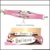 Charm Bracelets Charms Woven Leather Believe Letter Faith Hope Breast Cancer Awareness Fashion Handmade Jewelry Chr Bdesybag Dvb