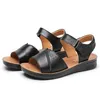 Sandals Middle-aged Mother Summer Style Leather Soft Sole Comfortable Non-slip Low-heel Flat Women's ShoesSandals