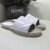 Kadın Deri Espadrille Çizgili Düz Sandal Moda Kaymaz Terlik İki Ton Tuval Sandalet Yaz Açık Plaj Nedensel Çevirme Flopsno30