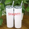 Individual Box 20oz Sublimation Straight Tumblers with Straw and Lid Blanks White Stainless Steel Vacuum Insulated Slim Mugs DIY 20 oz Cups