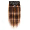 Clipe indiano em extensões de cabelo humano P4/27 Destaque Remy Remy Hafts 8pcs Conjunto 120g para mulheres