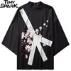 Японская куртка с кимоно мирный знак цветочный хараджуку хип -хоп мужчина японская уличная одежда летняя тонкая одежда свободная кимоно 201128