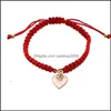 Lien Chaîne Bracelets Bijoux À La Main Tressé Amour Coeur Forme Bracelet Femmes Chanceux Corde Rouge Noeud Pour Valentines Cadeau Charme Br Dhkli