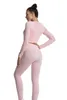 Zweiteiliger Damen-Hosenanzug für Yoga, Fitness, langärmelig, Sport-Outfits, bauchfreies Top, Leggings, Trainingsanzug, Damen, Workout, Fitnessstudio, Kleidung, Sportbekleidung