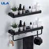 Ula svart badrumshylla 30405060 cm kök väggduschhållare förvaring rack handduk bar mantel krokar tillbehör 220527