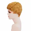 Short Pixie Cut Human Hair Wig with Bangs Highlight Honey Blonde Ombre Color Straight machine made none lace front Wigs