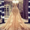HOT! Light Champagne Overskirts Prom Dresses Sweetheart Beads Sequins Full Lace Mermaid Evening Dress Custom Made vestidos de fiesta Bridal Gowns