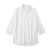 Camicette da donna Camicie da donna 2022 Top a maniche lunghe Camicia con ricamo a intaglio vintage Scollo a V Colletto abbottonato Cotone oversize Bianco Sh