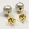 Verklig naturlig 7-8mm grå South Sea Pearl Earrings 14K Gold Stud Earring AAA