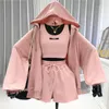 Women's Two Piece Pants Casual All-match Suit 2022 Sexy Letter Vest + Drawstring Shorts Hooded Zipper Jacket Fashion Three-piece Set