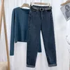 Simple Blue HighWaist StraightLeg Jeans Spring and Autumn Womens Daily Casual AllMatch Basic SlimFit StraightLeg Jeans 220701