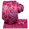Fliegen Hi-Tie 8,5 cm groß 100 % Seide Paisley Herren-Krawatten-Set roter Jacquard-Einstecktuch Manschettenknöpfe für Männer Designer-Hochzeitsfeier KrawatteBow Enek2