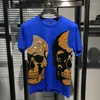 Herren-T-Shirts, reine Baumwolle, hochwertiges Herren-Kurzarm-Klassiker-T-Shirt, Diamant-Gold, glänzend, großer Totenkopf, lockeres Oberteil