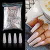 500pcs bag Long Coffin Stiletto Fake Nails ABS Design Ballerina Nail Art Tips Clear Natural Candy Color 220716