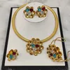 Jewelry For Women Flower Earrings Gold Color Necklace Copper Statement Bracelet Ring Party Christmas Gift 220812