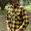 Camisa masculina de flanela xadrez de manga comprida casual com botão EUA ajuste regular tamanho S a 2XL, xadrez clássico, design de bolso duplo 220401