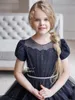 Girl's Dresses Black Elegant Tulle Flower Girl For Wedding Ball Gown Beading Tiered Princess Kids Birthday Party Dress Prom GownGirl's