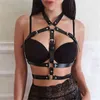 NXY Bondage Hot Selling Black Leather Garter Two Piece Set Sexy Harness Cage Adjustable Suspenders Belts Wedding Lingerie Goth For Woman 220507