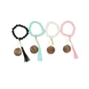 18 Styles Wood Bead Keychain Favor Elasticity Beaded Bracelet Multicolor Tassel Keyring DIY Wooden Chips Pendant Charm GCB14663