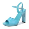Sandals Candy Color Women's Summer Thick Heel Patent Leather Ladies Shoes Concise Elegant High Heels Woman Pumps Party