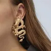 Stud Vintag Punk Gold Tone Firery Dragon Earrings For Women 2022 Unique Chic Metal Statement Earring Jewelry Femme BijouxStud Moni22