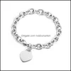 Charm Bracelets Stainless Steel Women Bracelet Jewelry Heart Tag Rolo Femme With Tags Bangle For Couples Chain Link Drop Delivery 2021 R2O